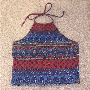 Multi-colored paisley halter crop top
